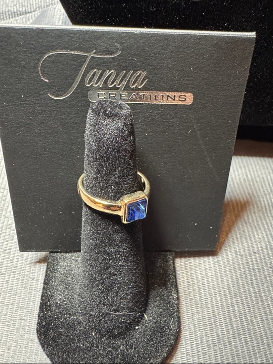 Tanya Creations Jewelry - Gold Ring with Blue Square Stone
